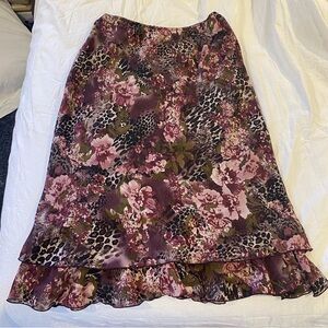 Vintage Laura Women’s Floral Animal Print Ruffle Hem Skirt Size 14